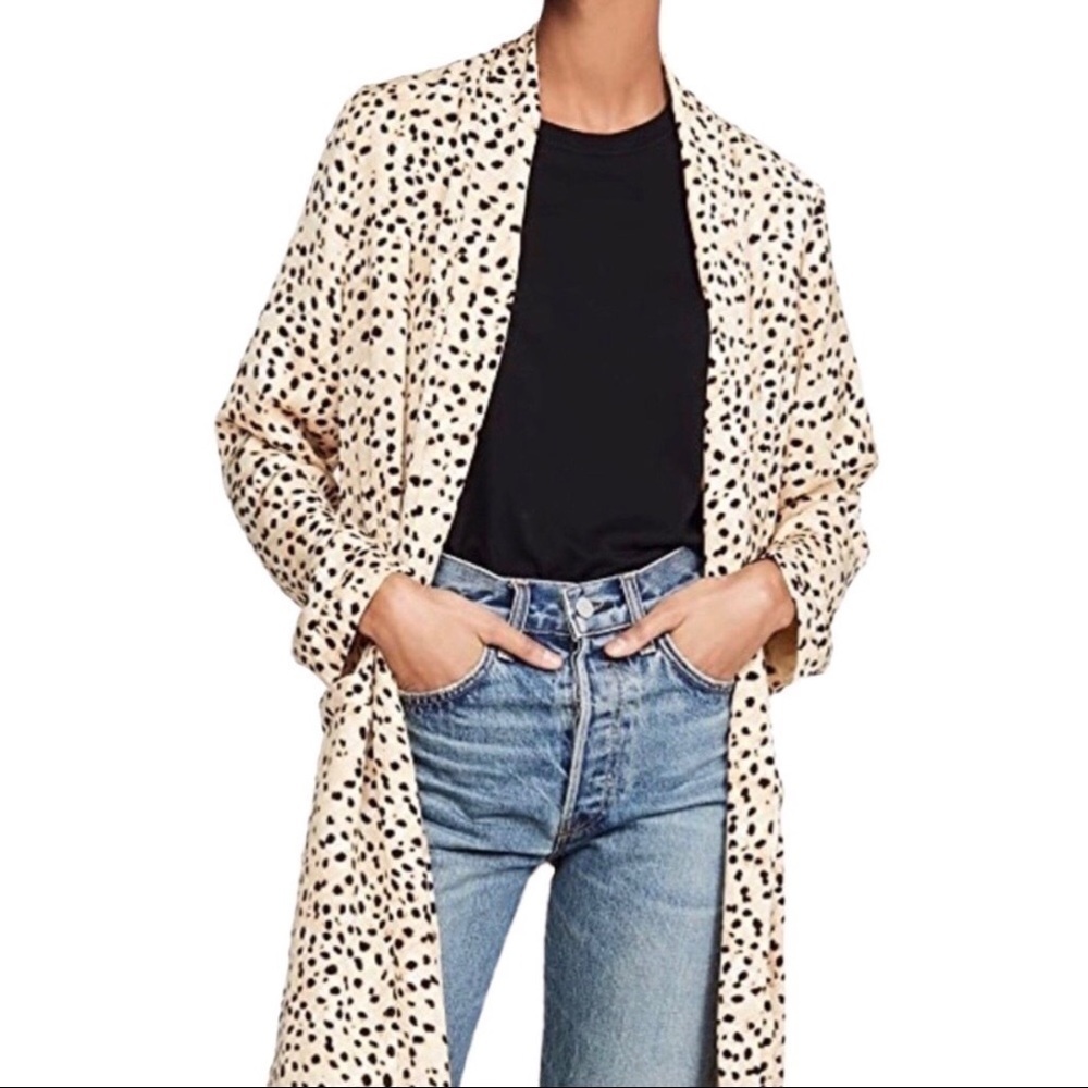 Cupcakes & Cashmere Arianne Leo Dot Duster Coat Kimono Latte Size XS Leopard - Picture 3 of 11